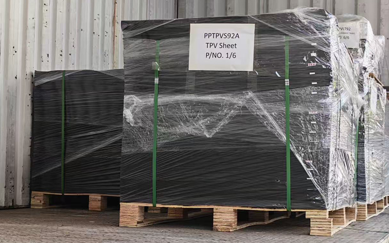 Palletized TPV sheet loaded on a truck for export